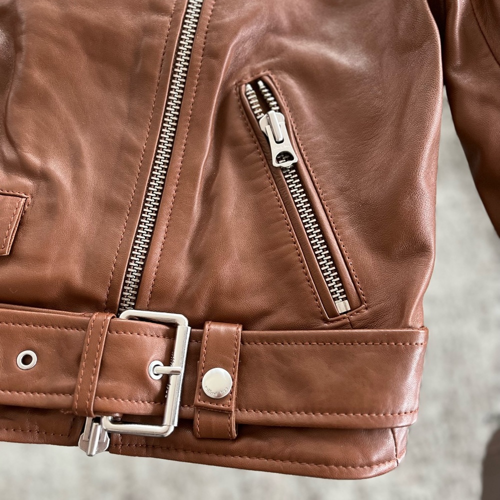 Aritzia Wilfred Free The iconic Lennon Brown new Moto Biker Leather Jacket Sz S - Picture 14 of 17